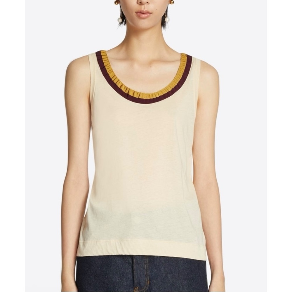 Dries Van Noten Ribbon Tank Top - Beige Light Cotton Jersey Sleeveless Top sz S